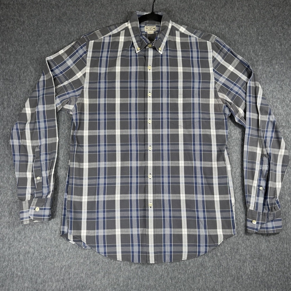J Crew Button Down Mens M Grey Blue Plaid Tailored Fit 44726 Long Sleeve Cotton